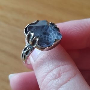 Silpada blue Grey glass pyramid silver ring